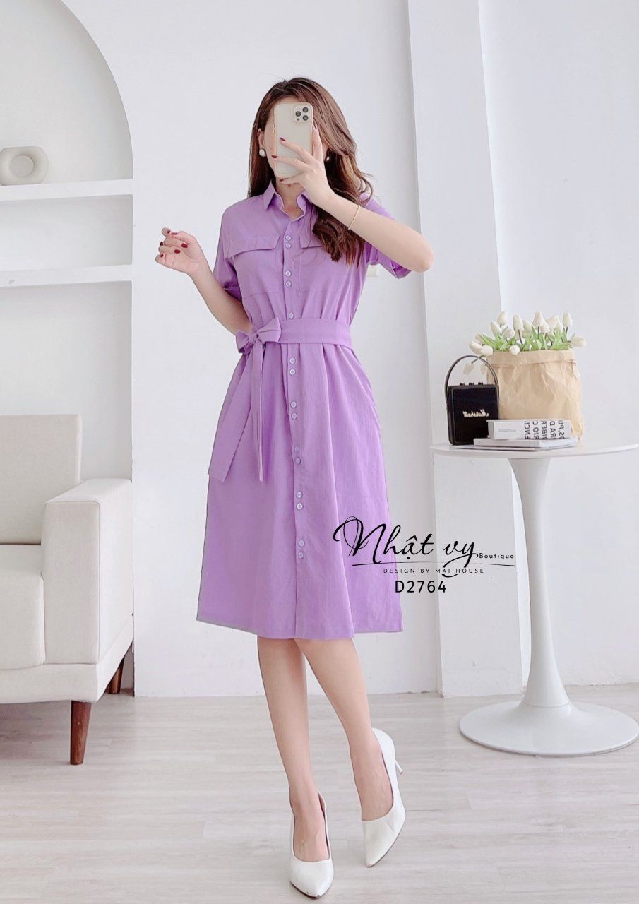 Đầm sơ mi túi ngực dáng suông - D2764