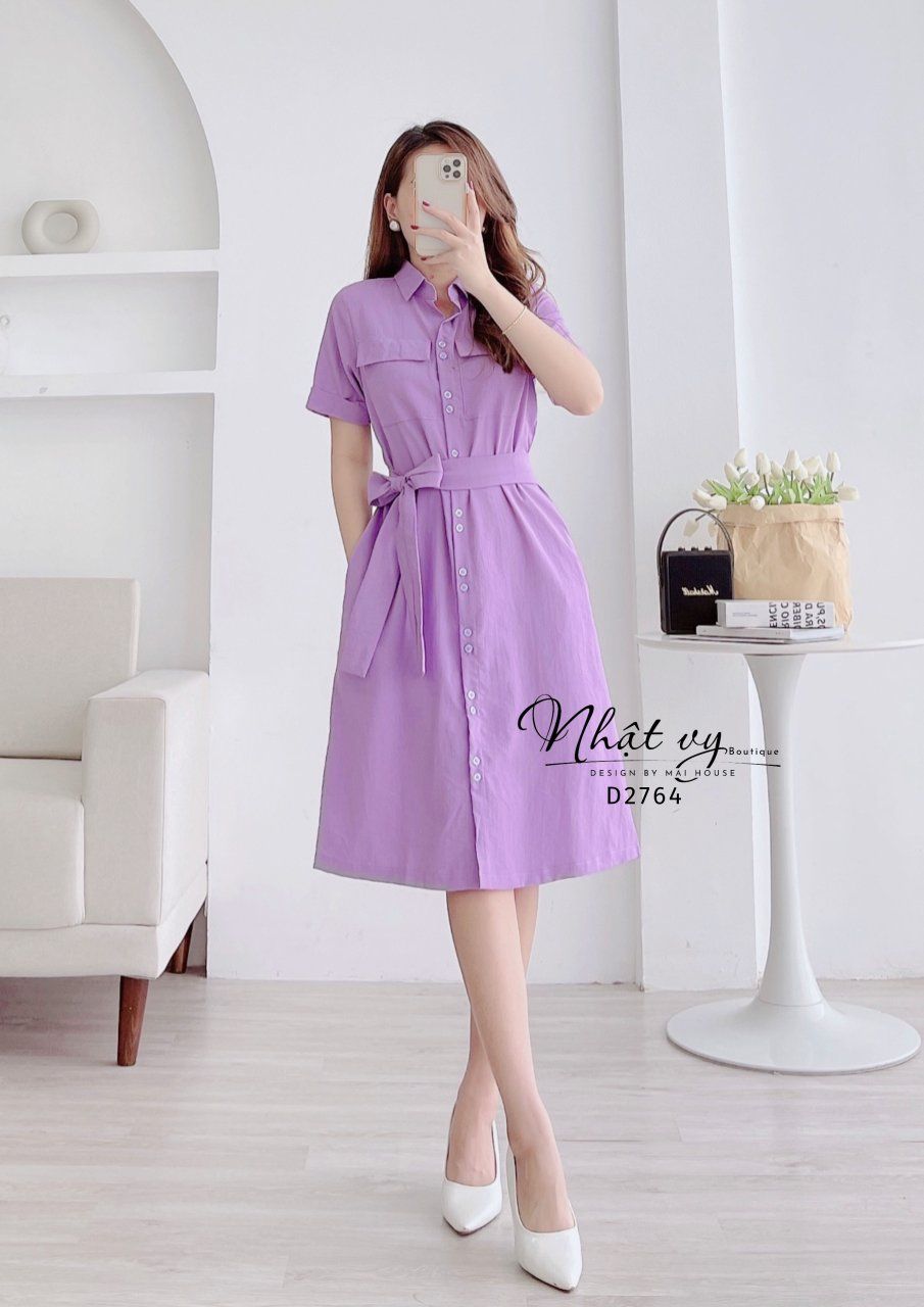 Đầm sơ mi túi ngực dáng suông - D2764