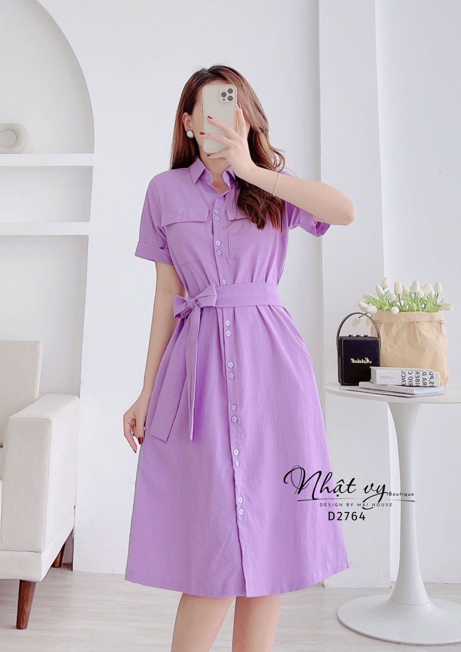 Đầm sơ mi túi ngực dáng suông - D2764