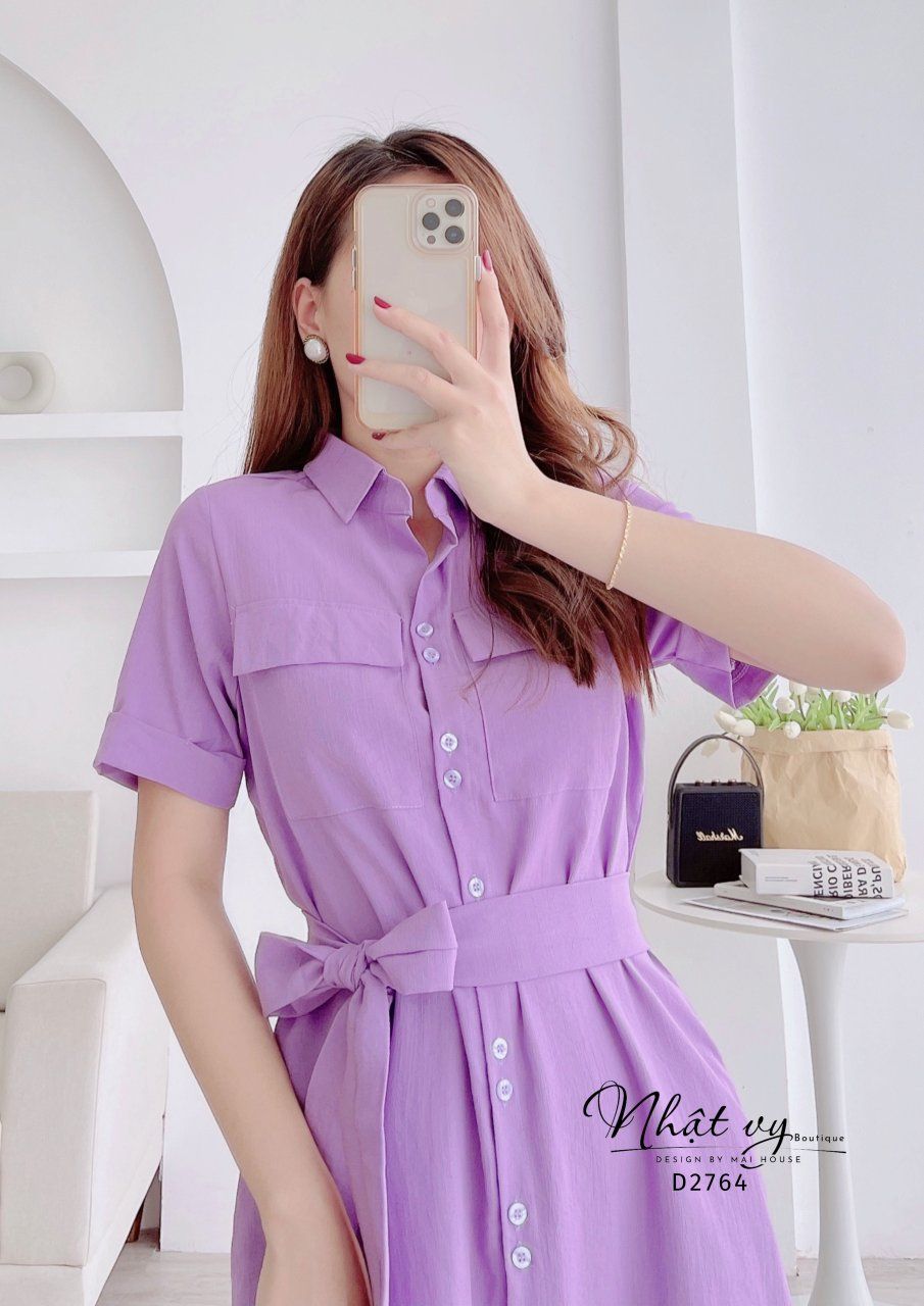 Đầm sơ mi túi ngực dáng suông - D2764