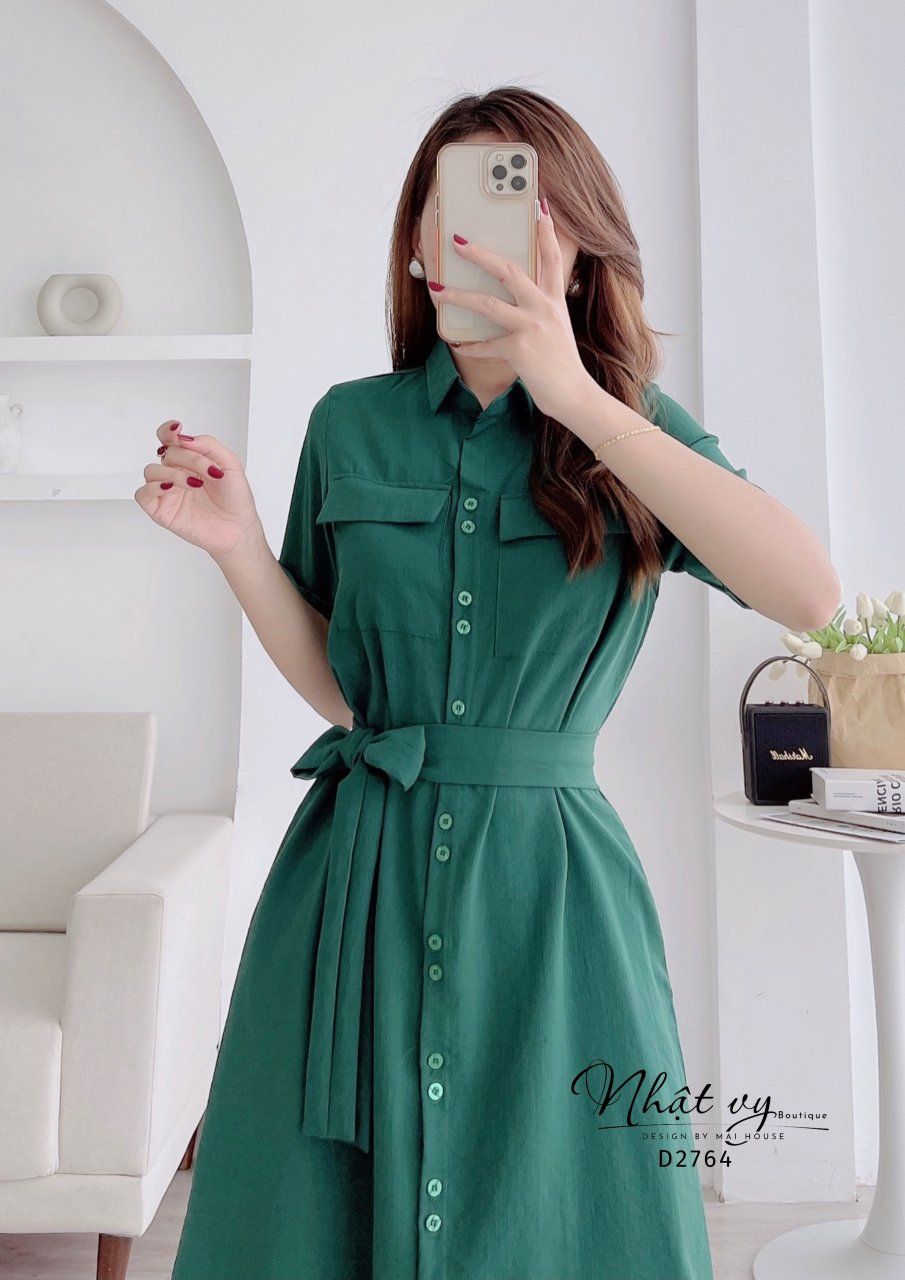 Đầm sơ mi túi ngực dáng suông - D2764