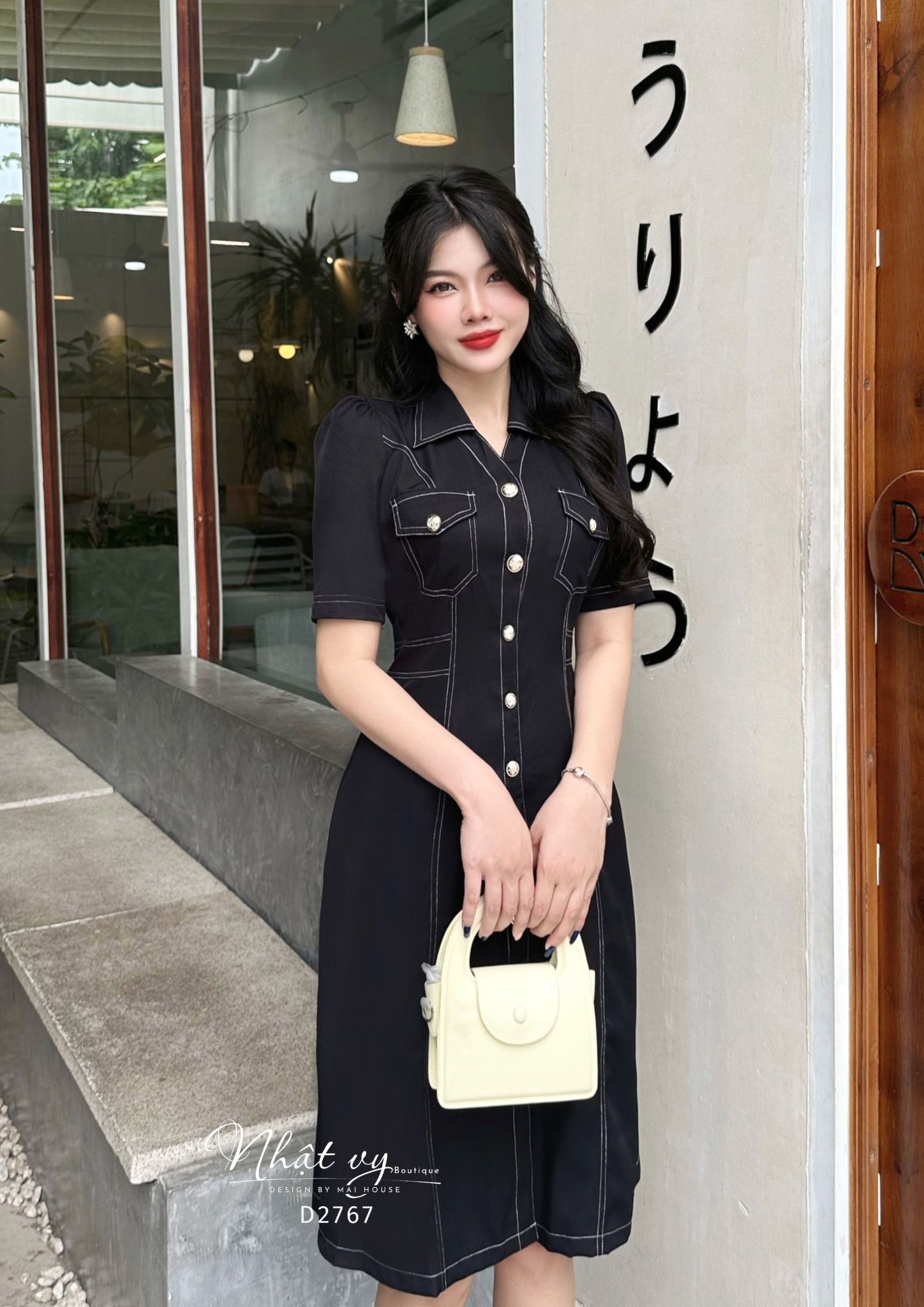 Đầm sơ mi viền chỉ có túi - D2767