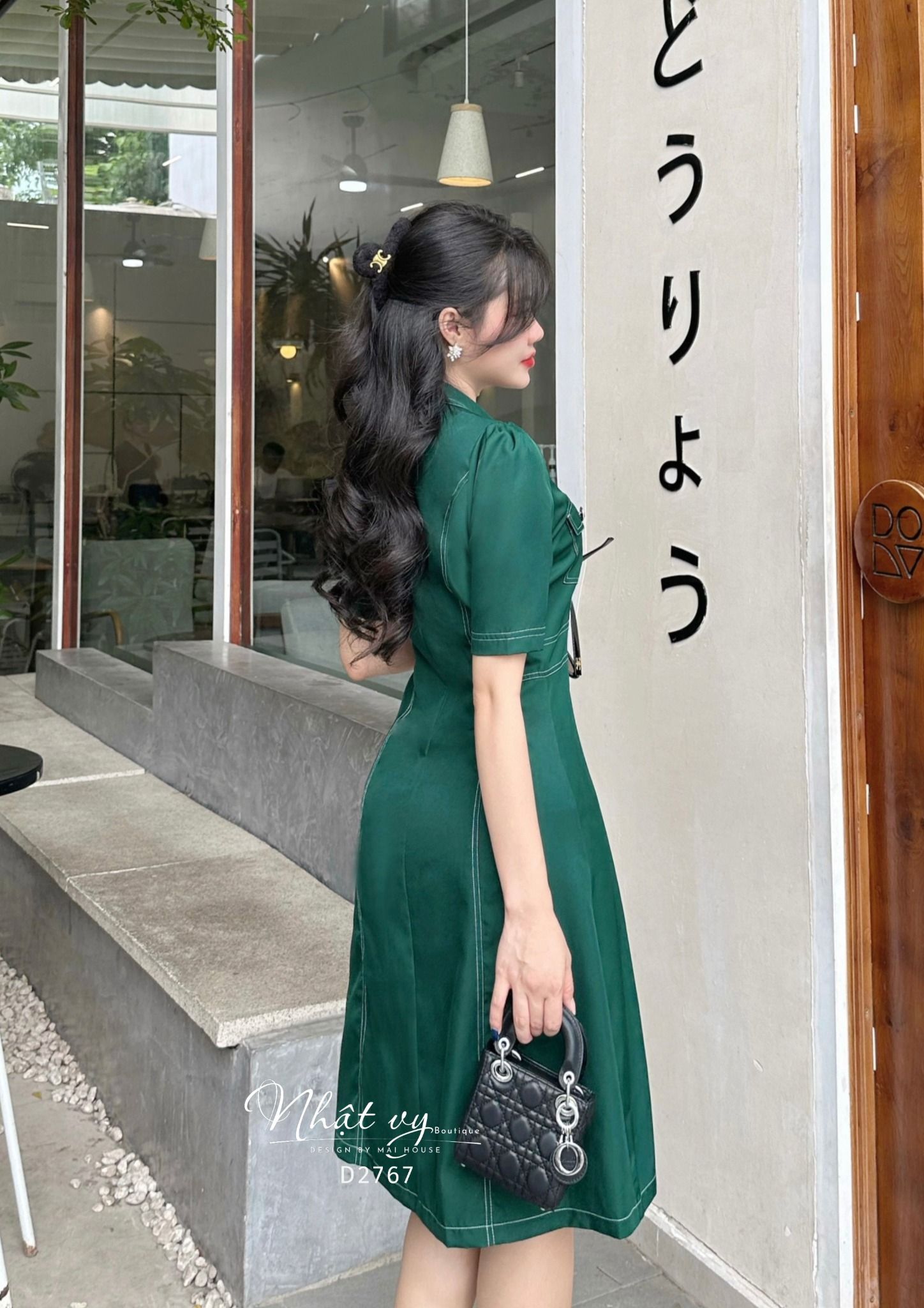 Đầm sơ mi viền chỉ có túi - D2767