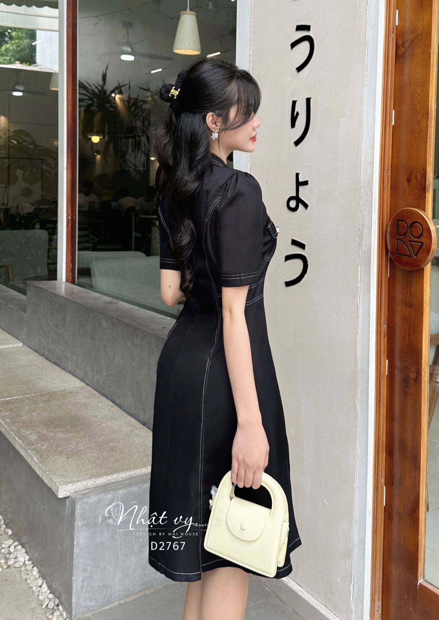 Đầm sơ mi viền chỉ có túi - D2767