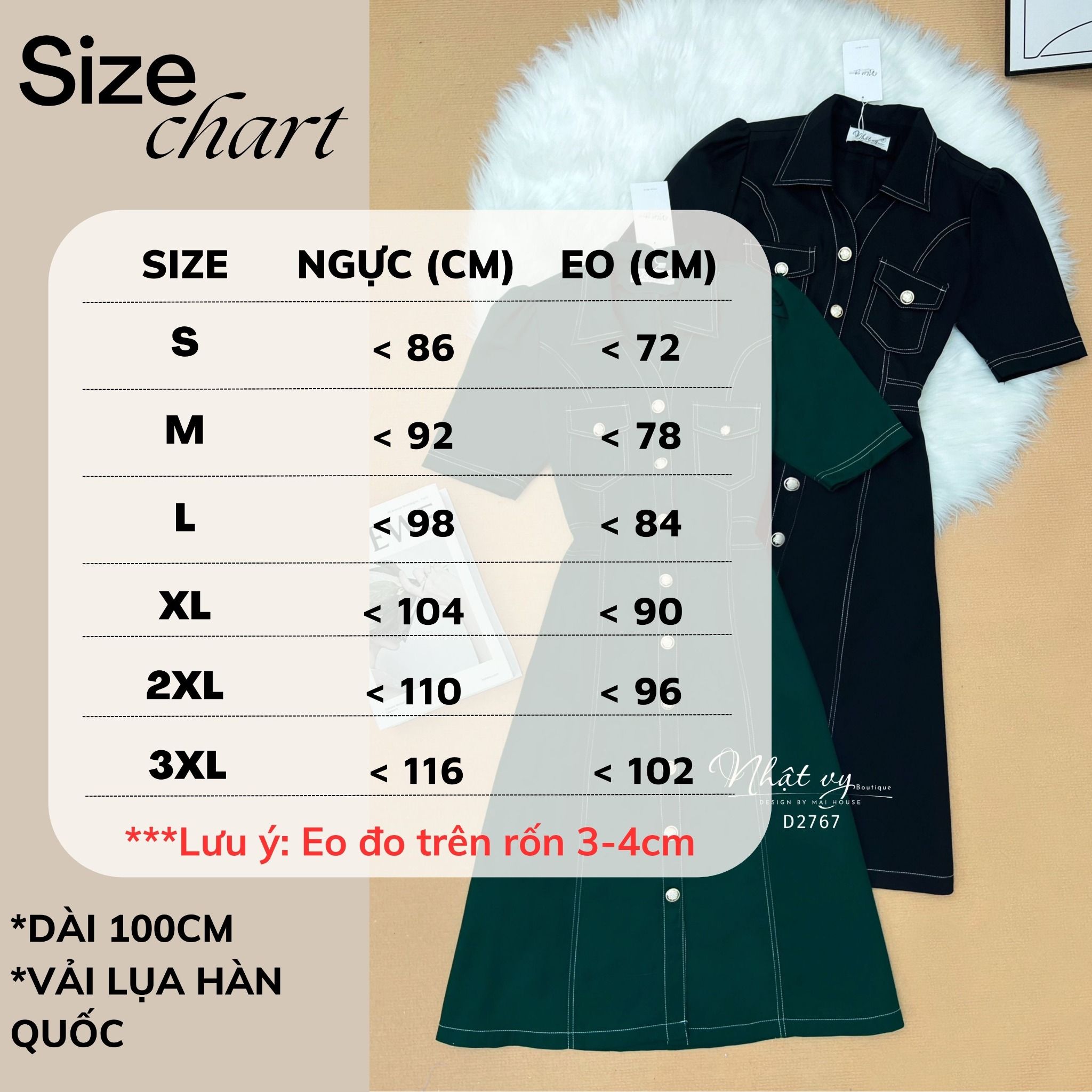  Đầm sơ mi viền chỉ có túi - D2767 