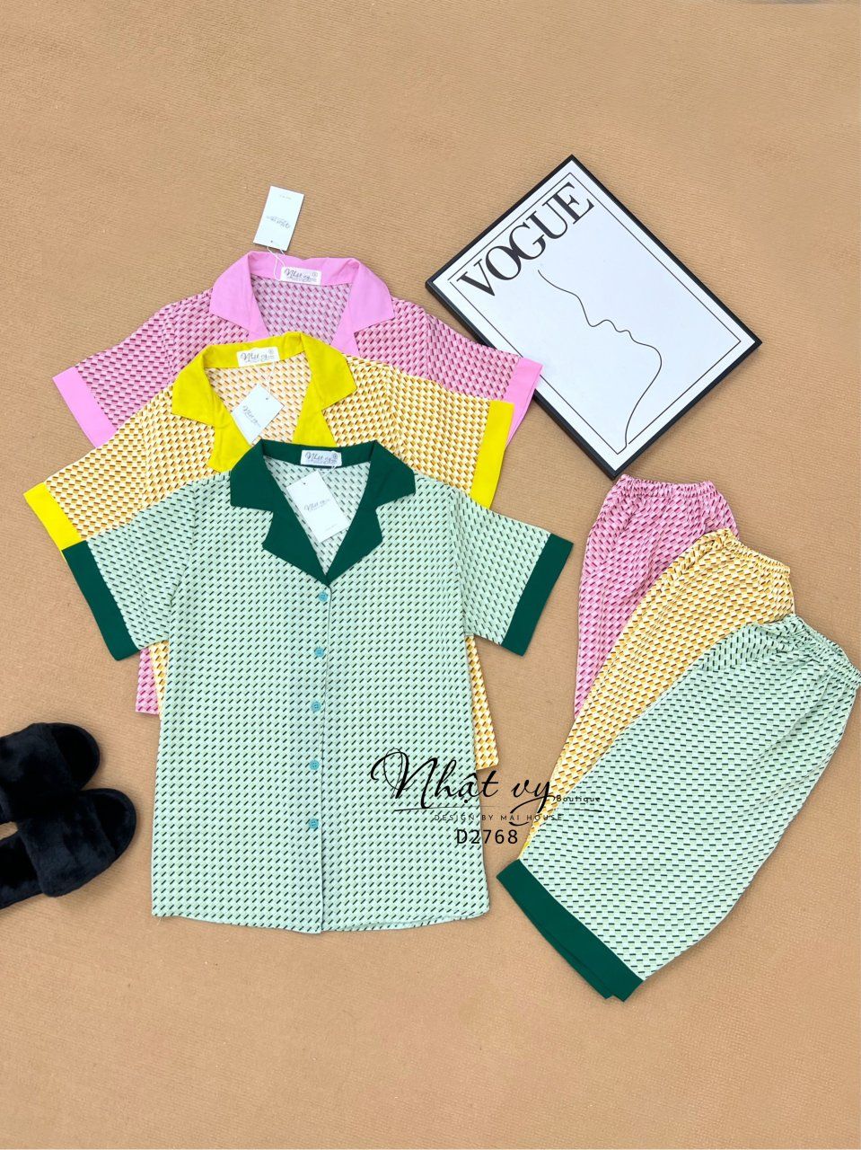 Set bộ lửng cổ pijama phối - D2768