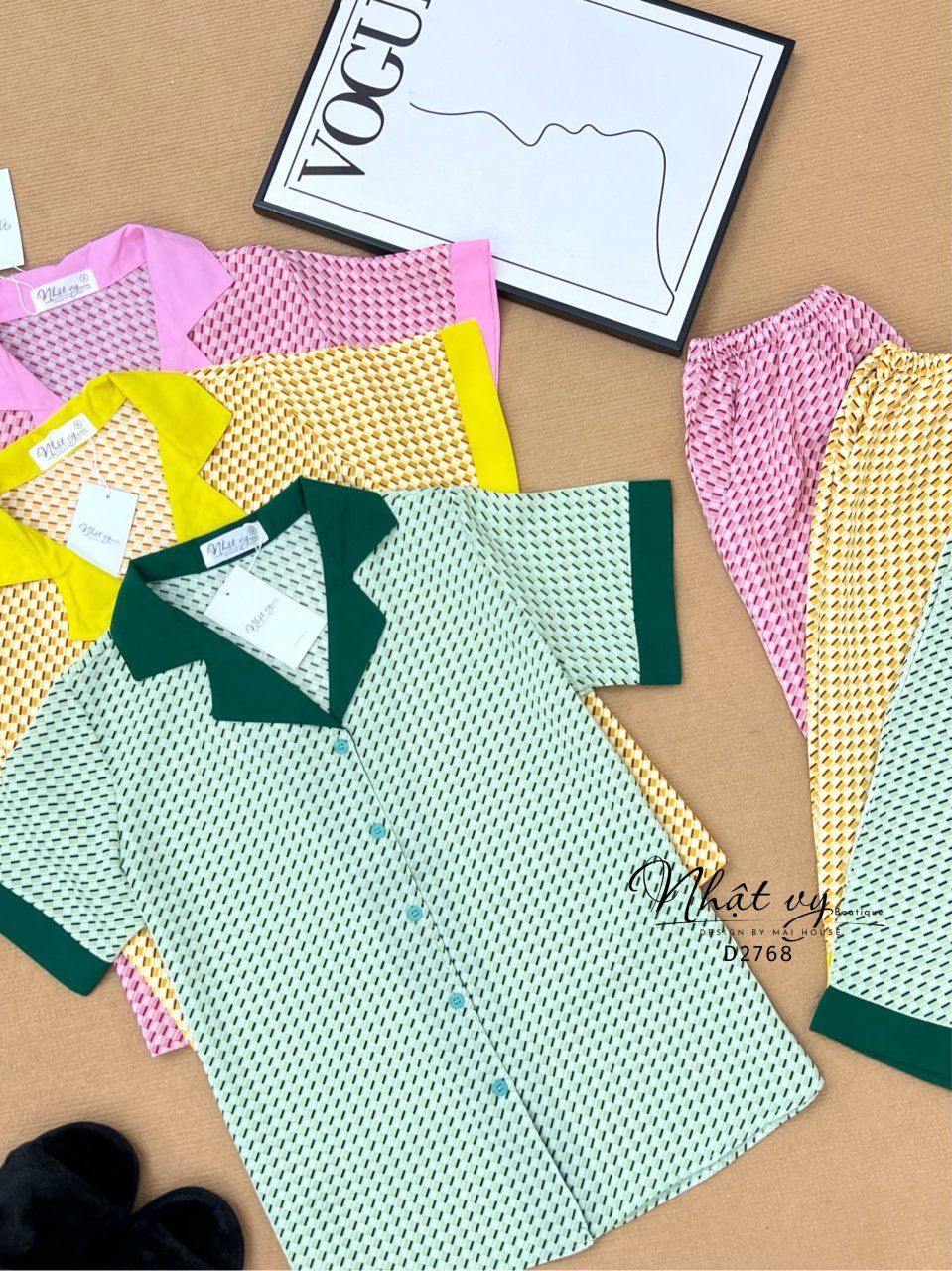 Set bộ lửng cổ pijama phối - D2768