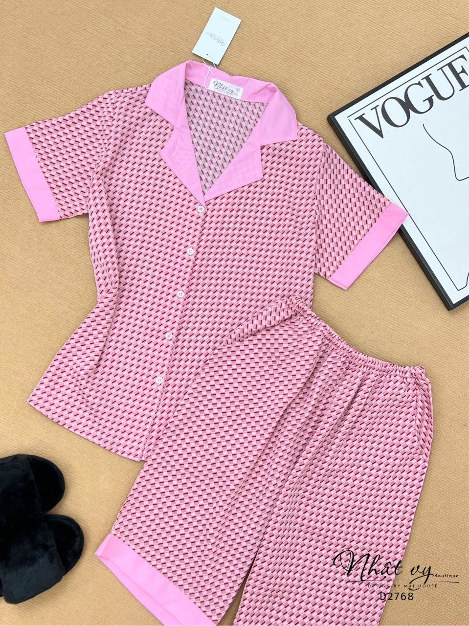 Set bộ lửng cổ pijama phối - D2768