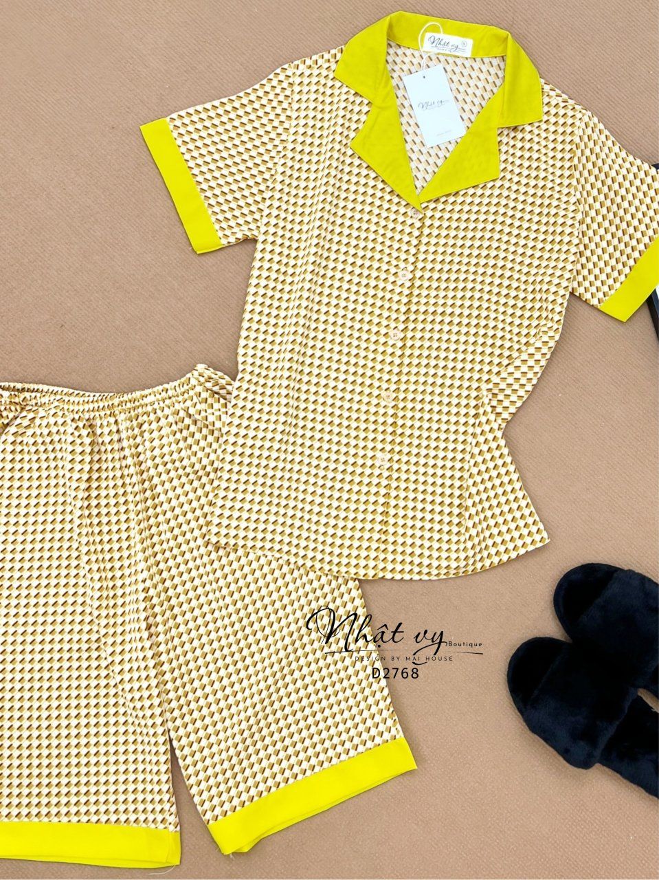 Set bộ lửng cổ pijama phối - D2768
