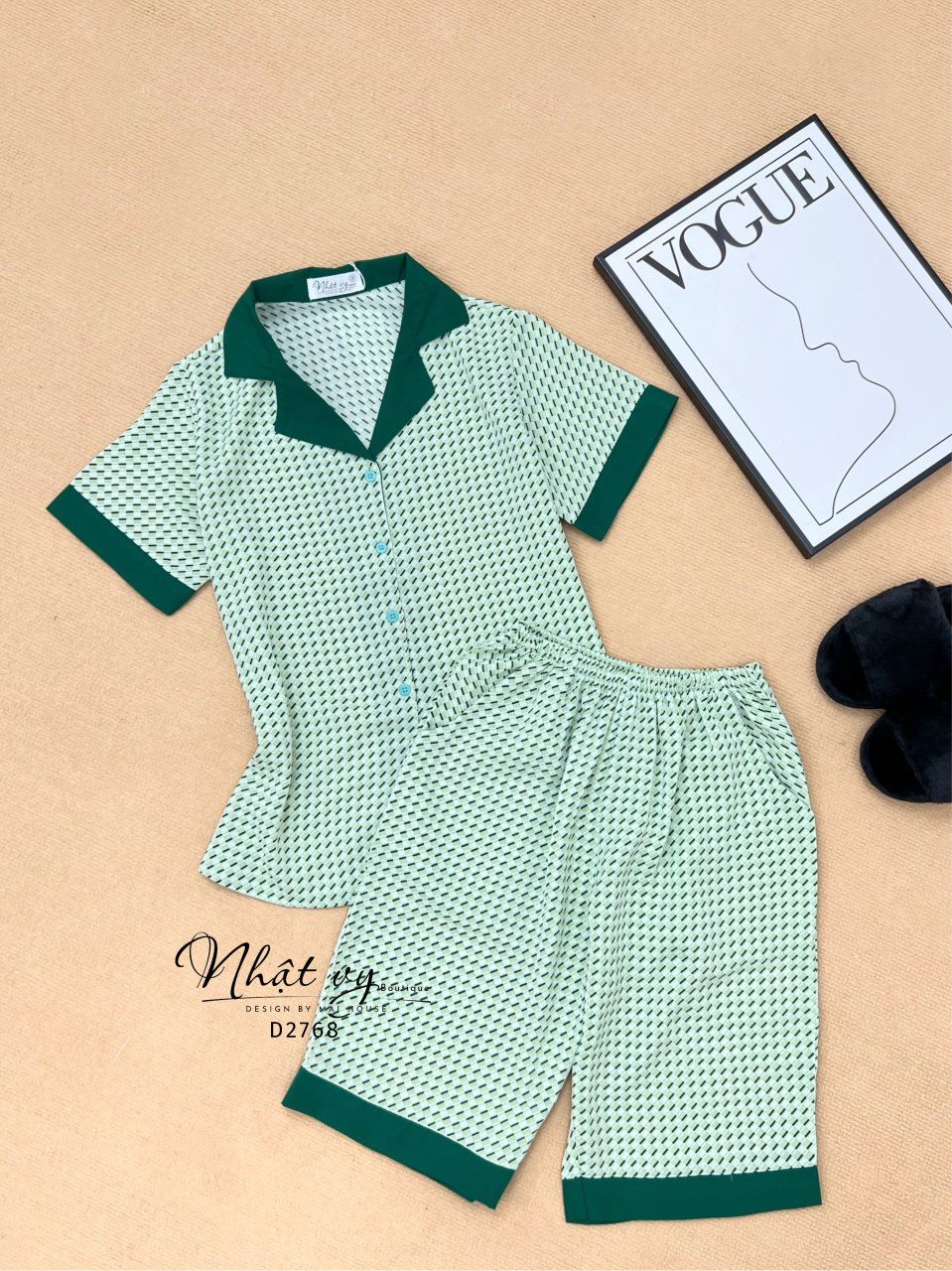 Set bộ lửng cổ pijama phối - D2768