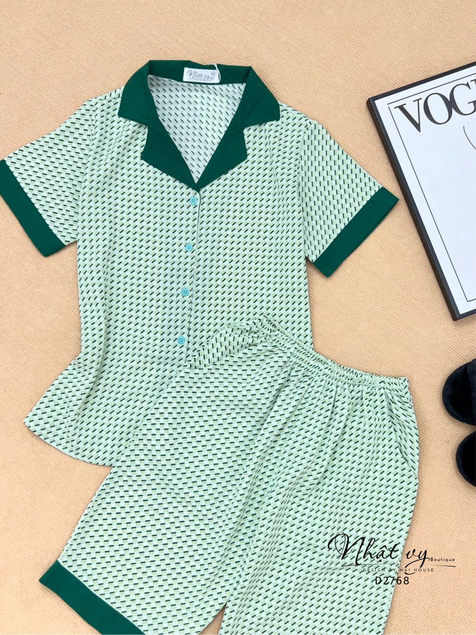 Set bộ lửng cổ pijama phối - D2768