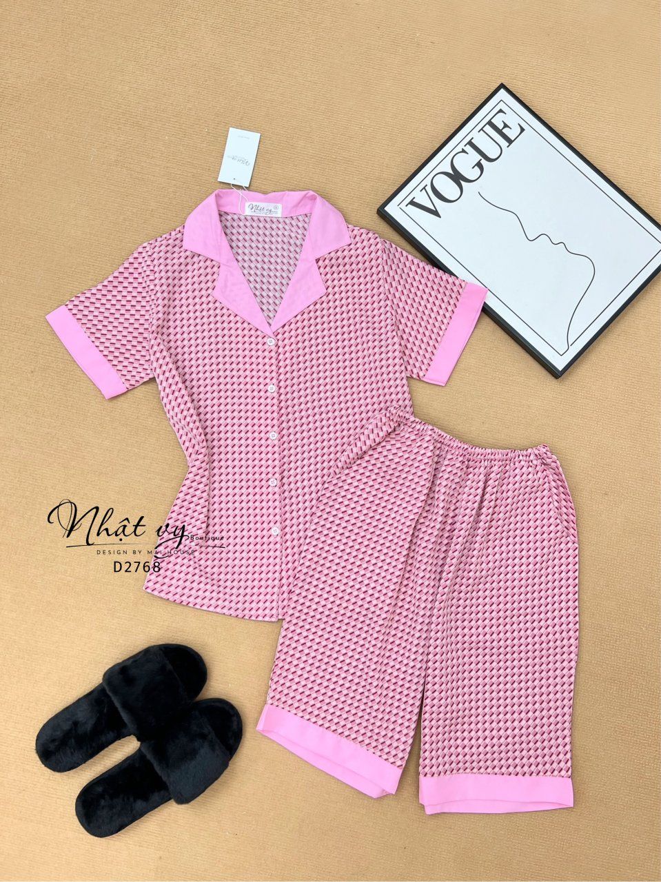 Set bộ lửng cổ pijama phối - D2768