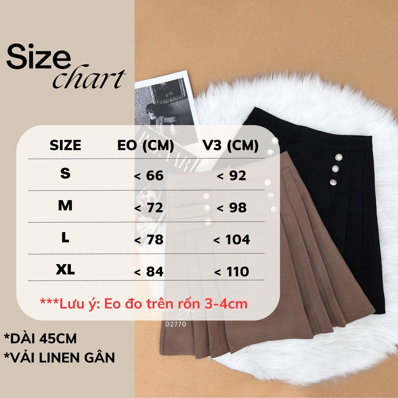 Chân váy dập ly hai bên đính cúc giả - D2770