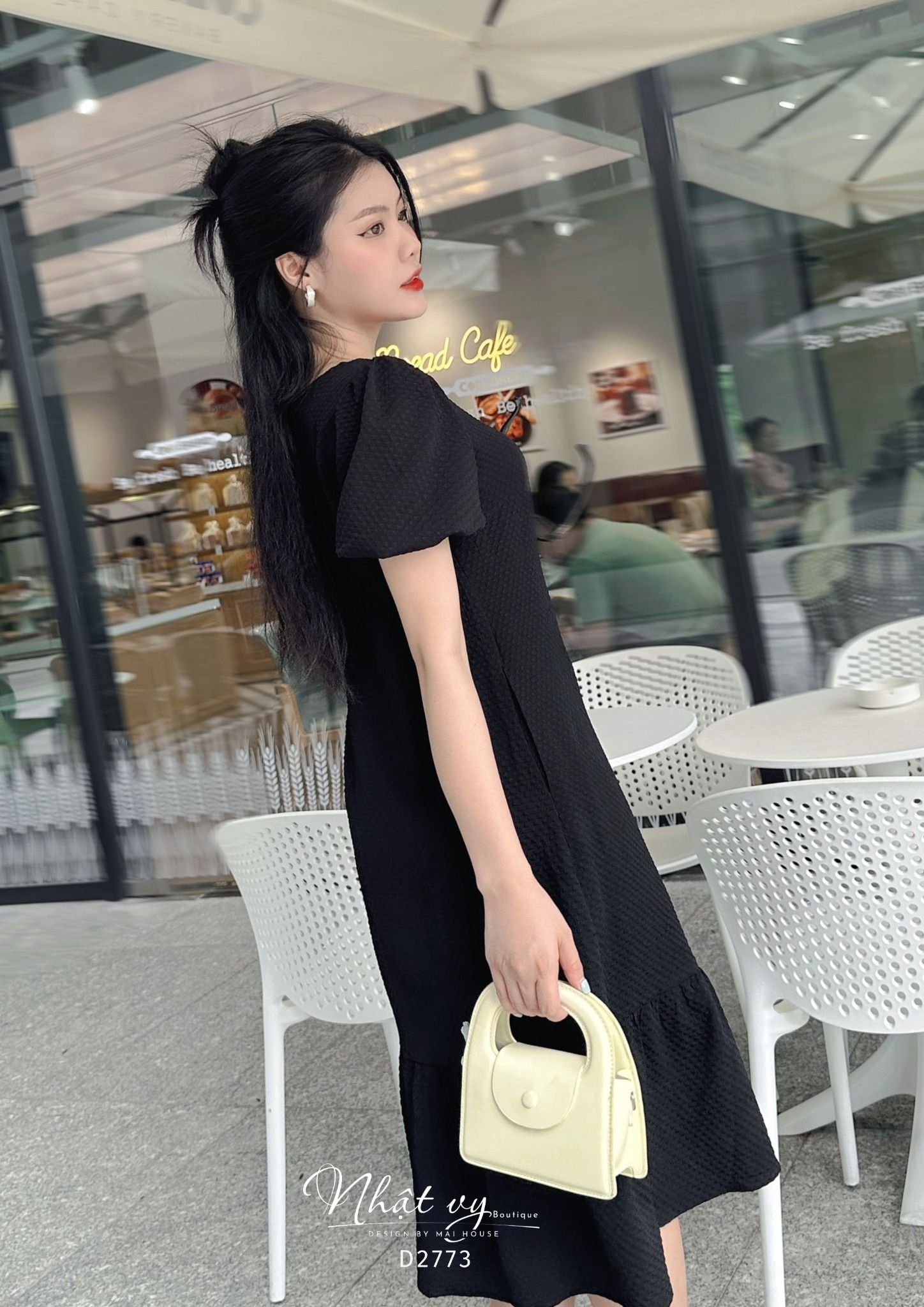 Đầm dáng suông cổ tròn tay bí - D2773