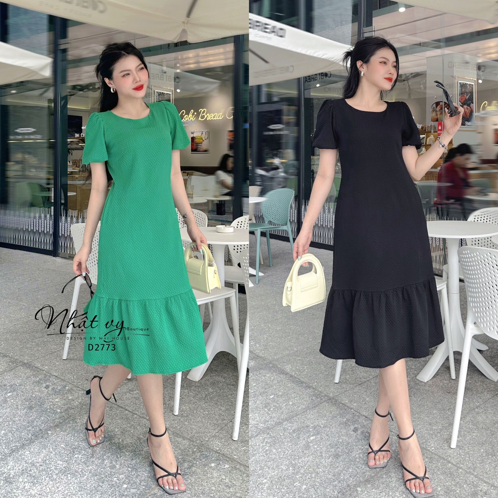 Đầm dáng suông cổ tròn tay bí - D2773