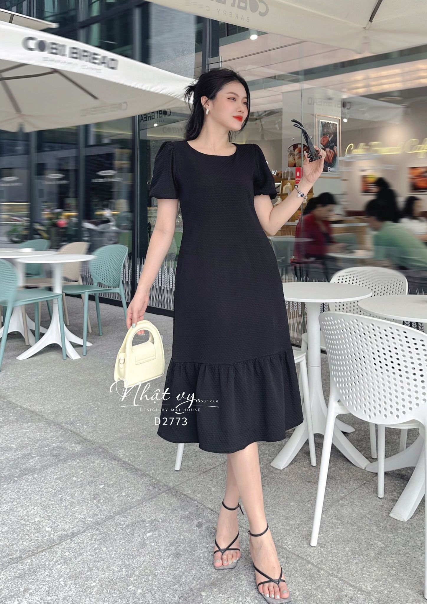Đầm dáng suông cổ tròn tay bí - D2773