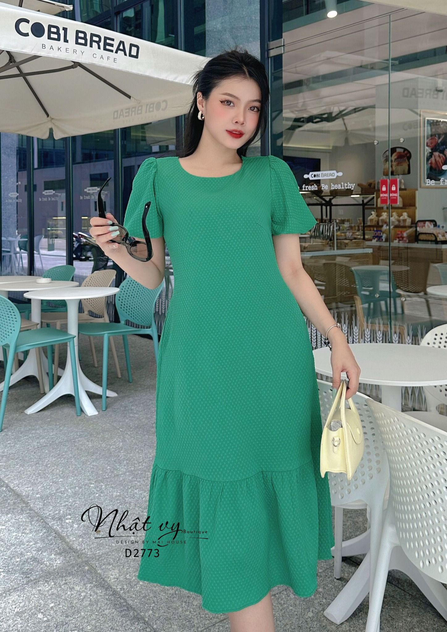 Đầm dáng suông cổ tròn tay bí - D2773