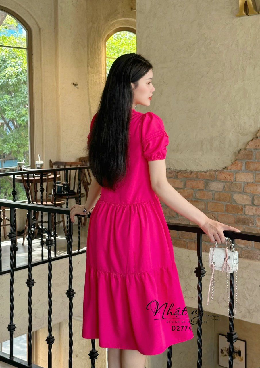 Đầm suông cổ tròn viền bèo phối ren ngực - D2774