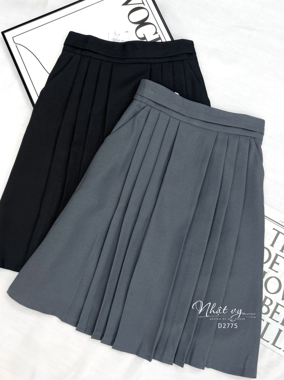Chân váy chữ A xếp ly eo - D2775