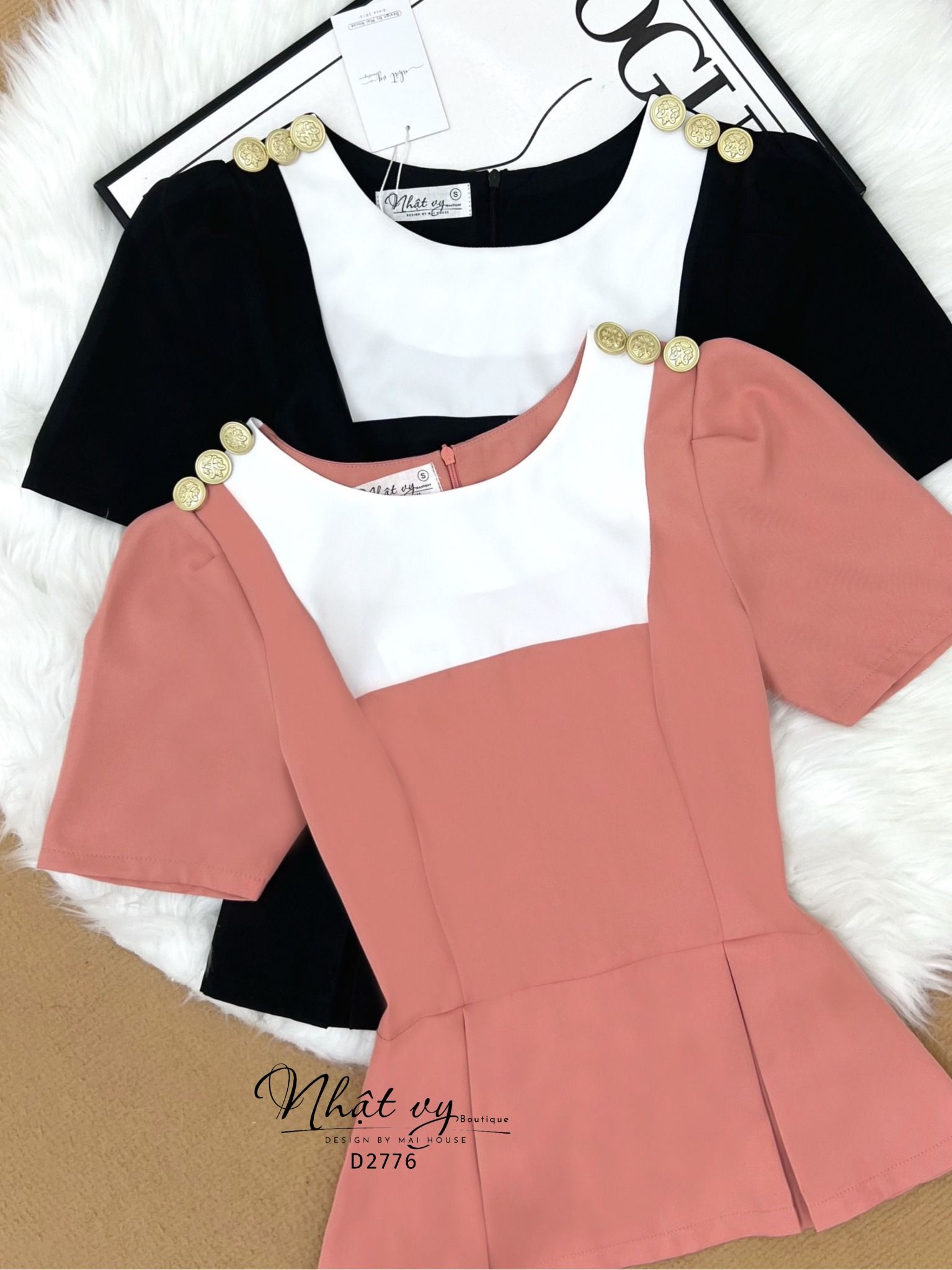  Áo peplum cổ tròn đính cúc cách điệu - D2776 