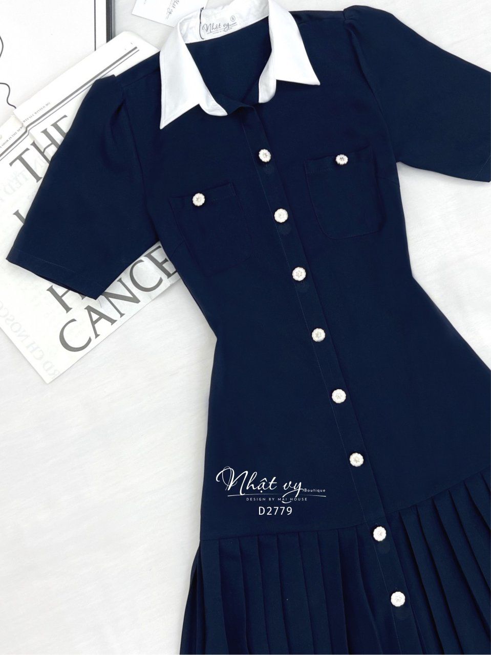 Đầm sơ mi có túi phối dập ly - D2779