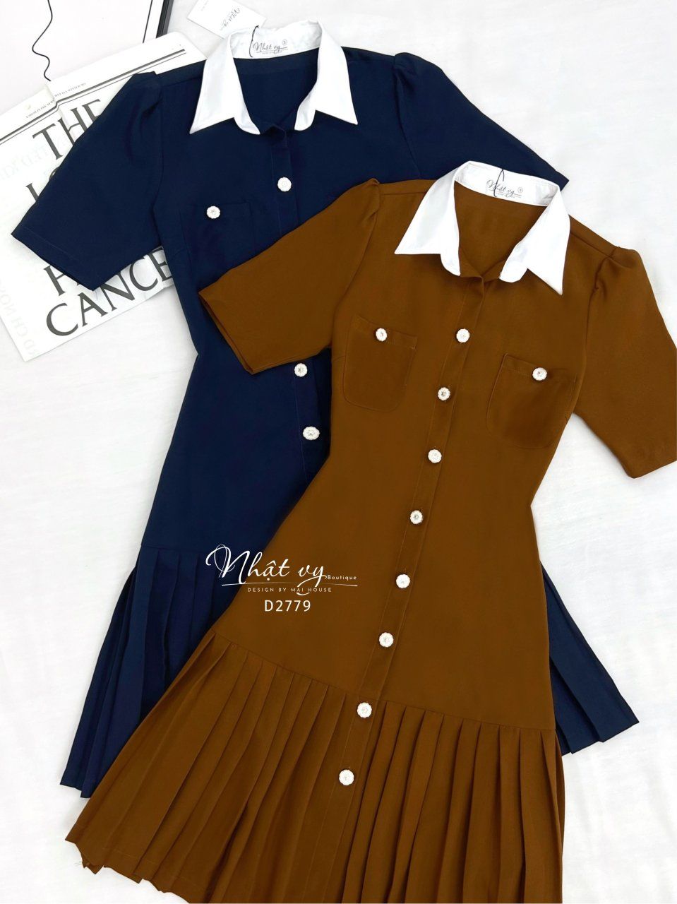Đầm sơ mi có túi phối dập ly - D2779