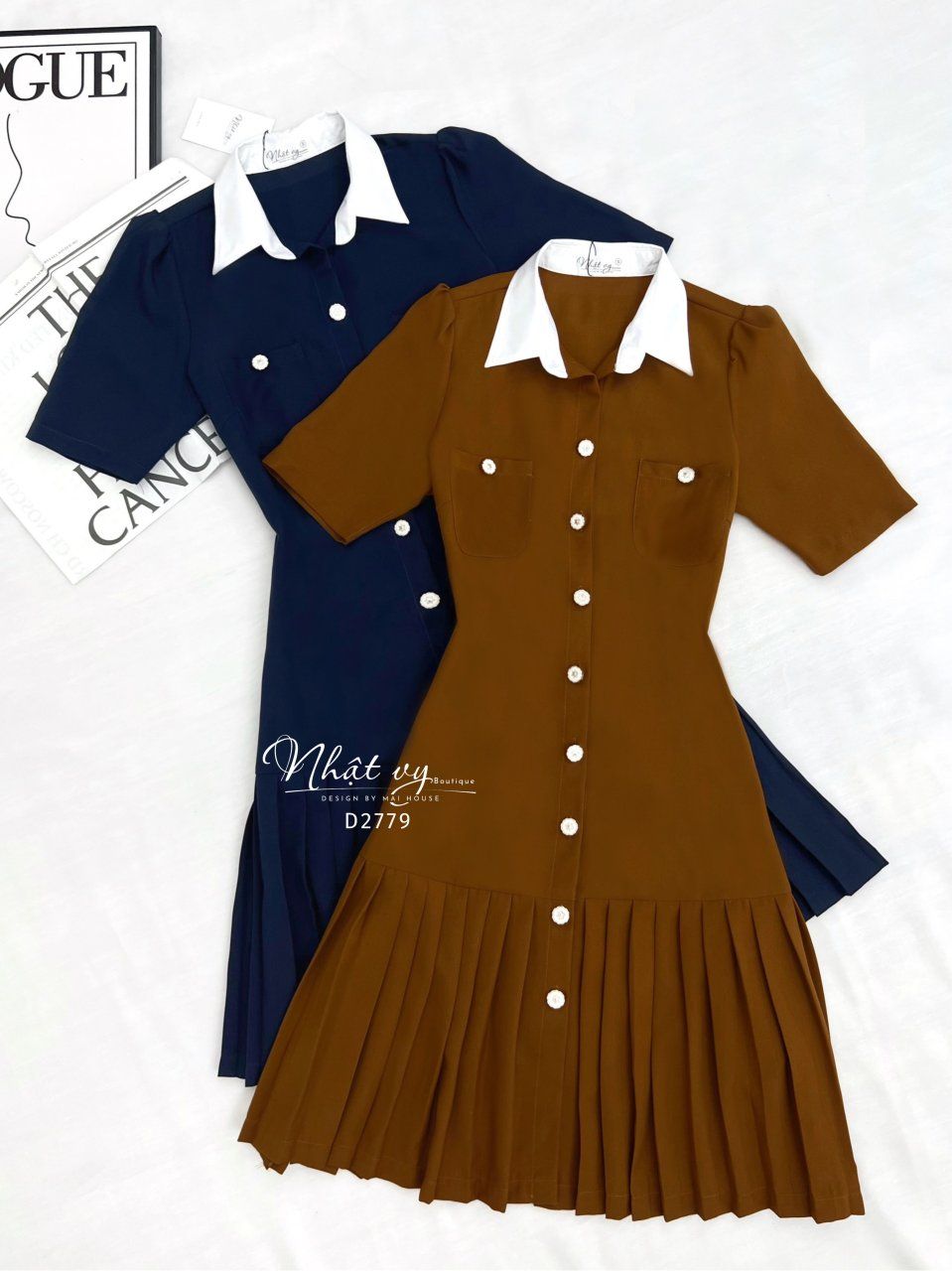 Đầm sơ mi có túi phối dập ly - D2779