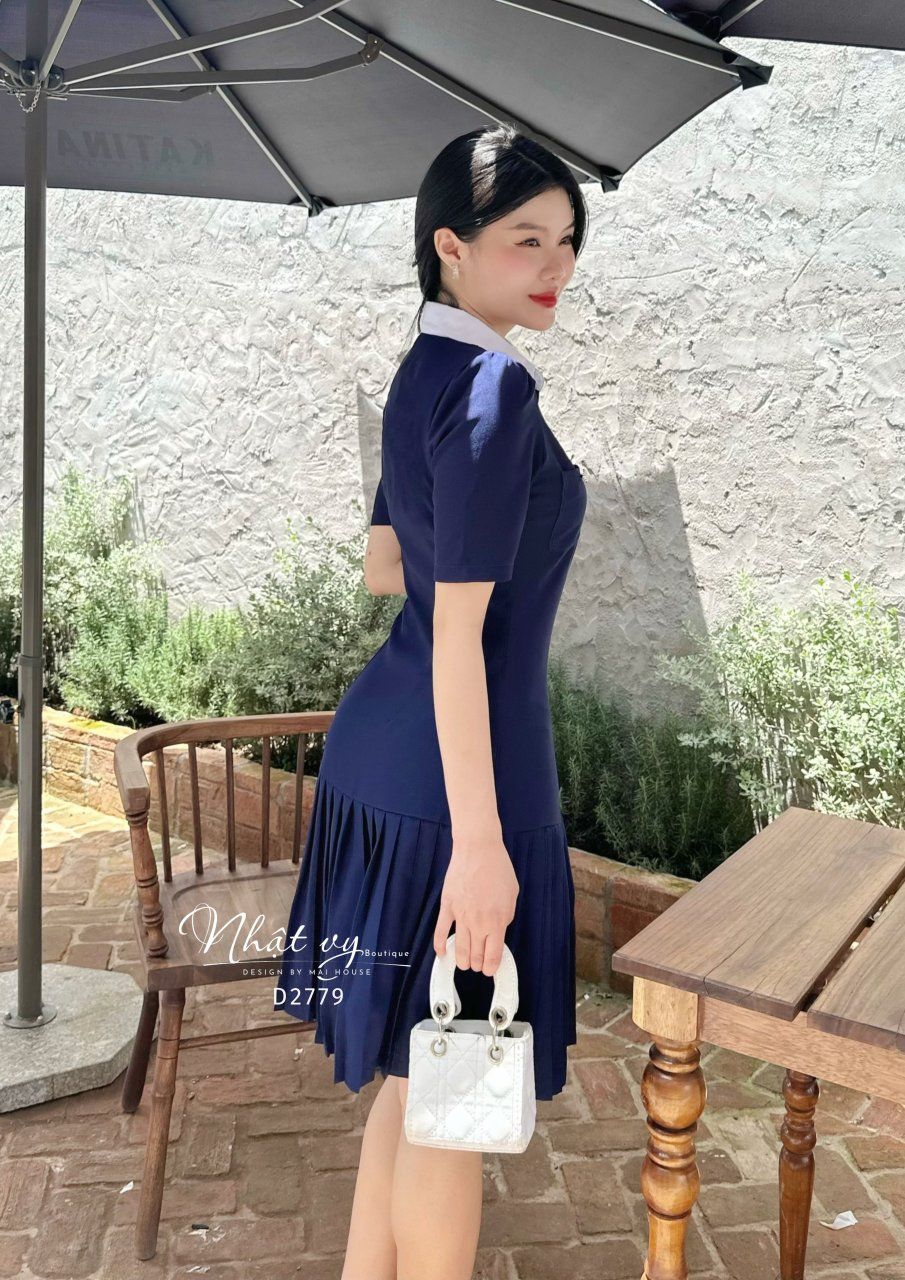 Đầm sơ mi có túi phối dập ly - D2779
