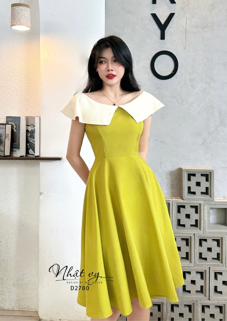 Đầm dáng xoè cổ phối bèo - D2780
