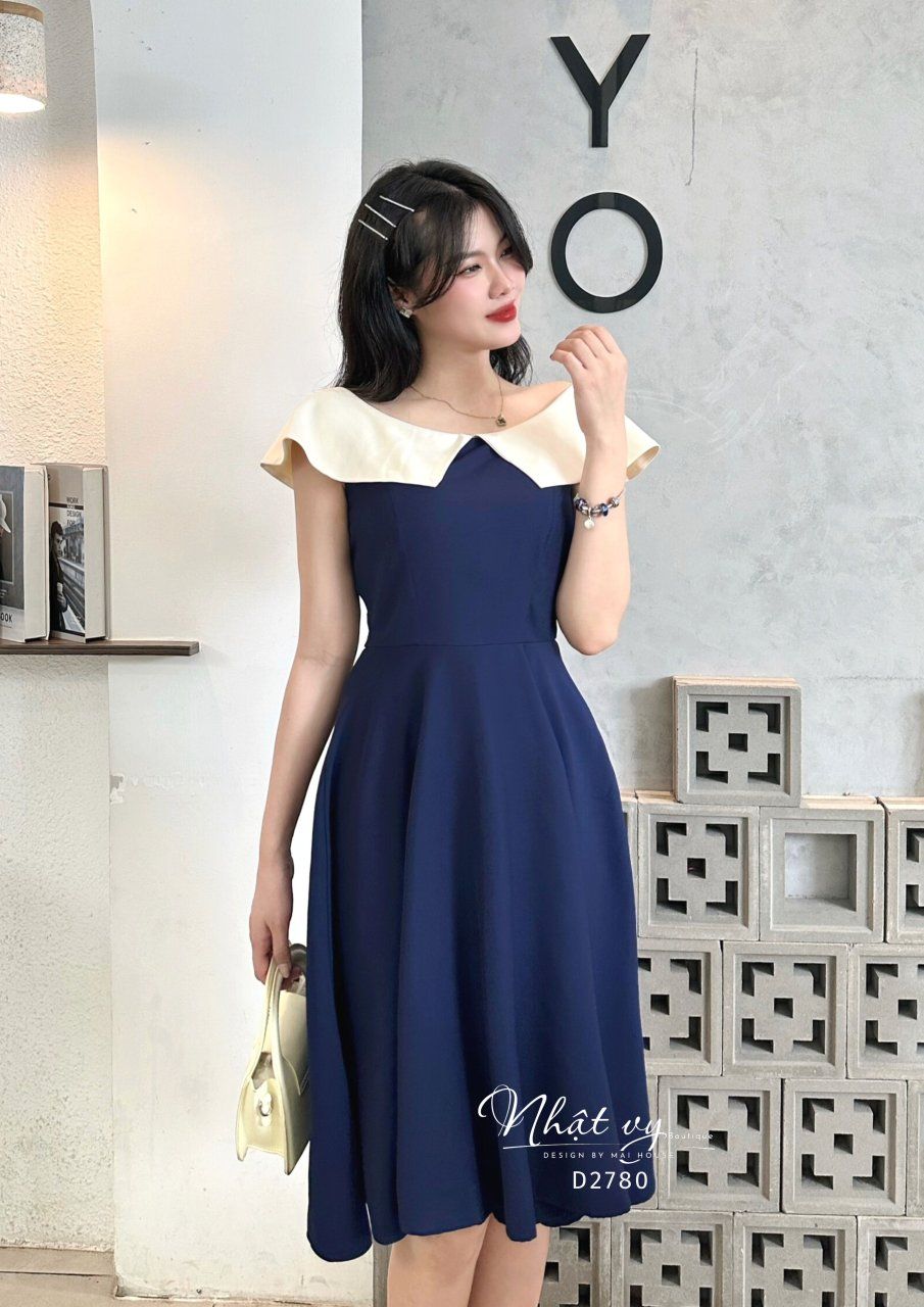 Đầm dáng xoè cổ phối bèo - D2780