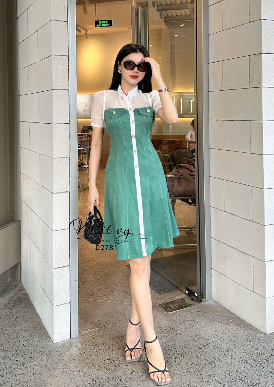 Đầm giả sơ mi đính cúc giả - D2781