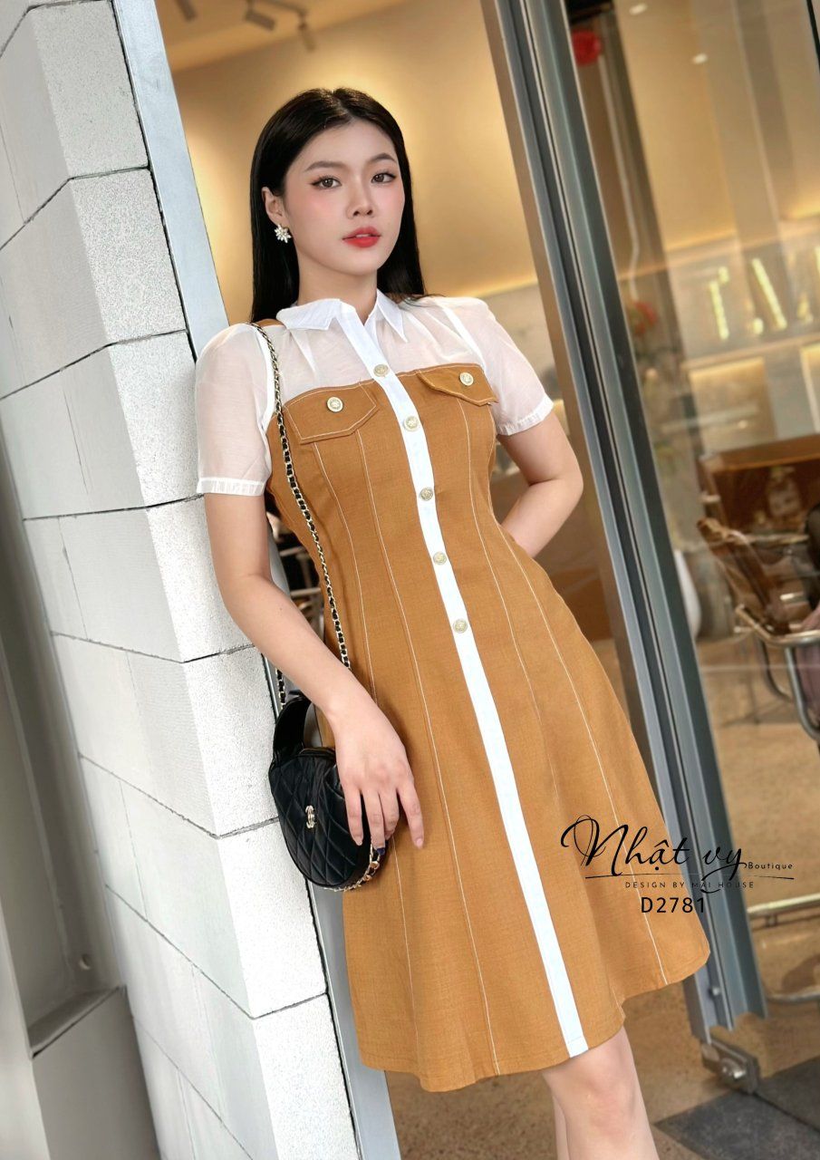 Đầm giả sơ mi đính cúc giả - D2781