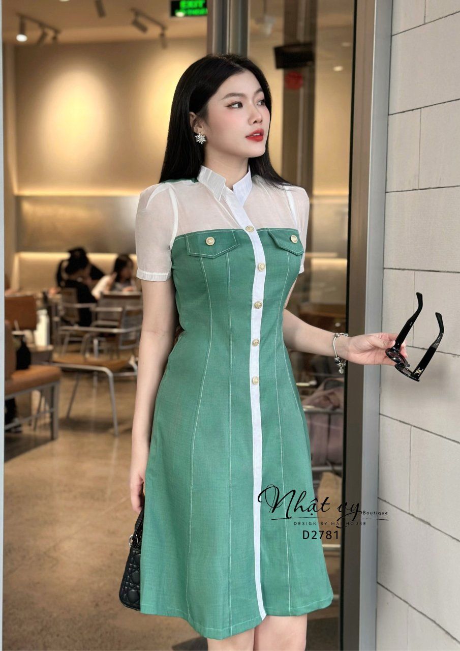 Đầm giả sơ mi đính cúc giả - D2781