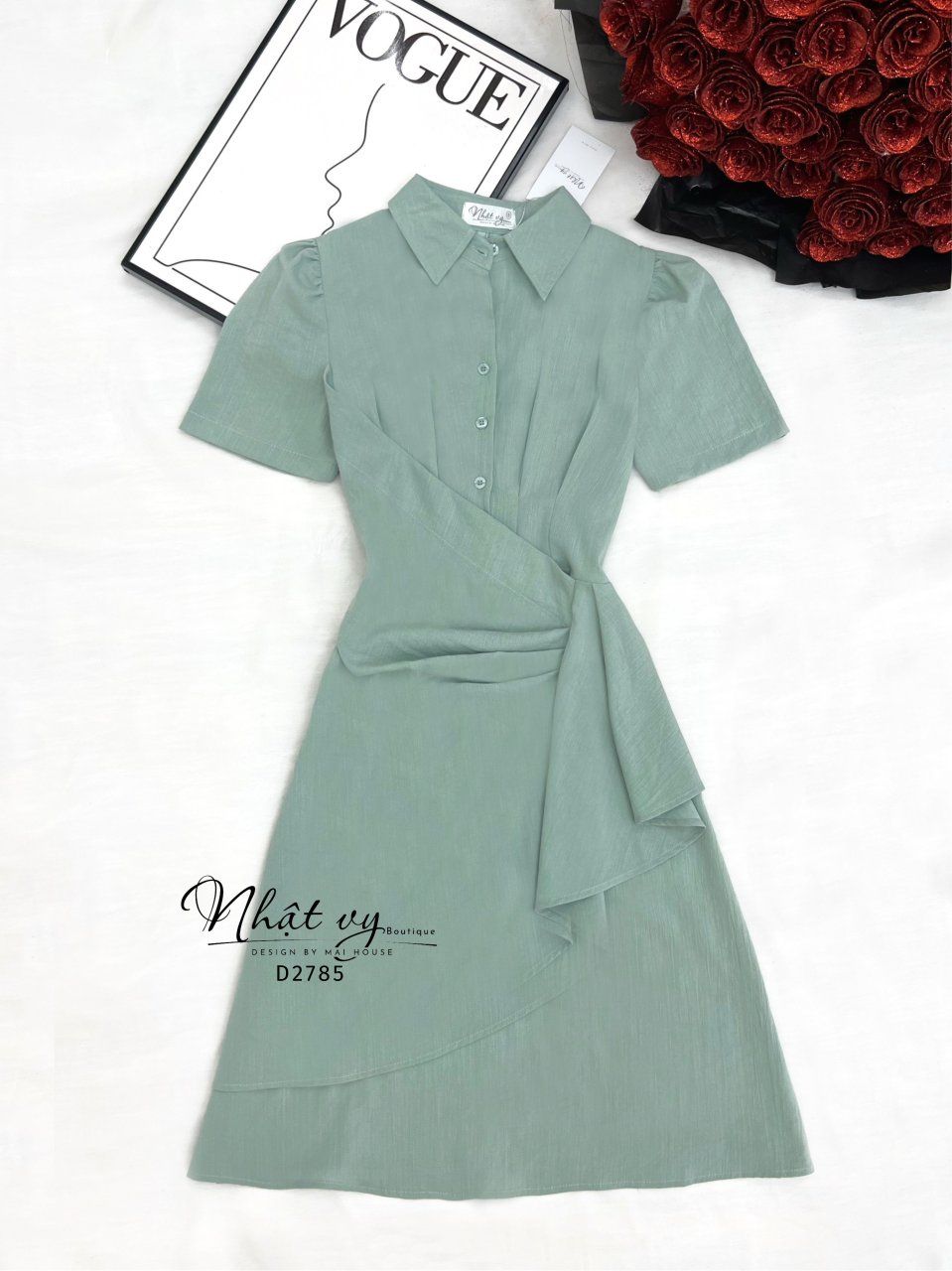 Đầm sơ mi nhún bên eo - D2785