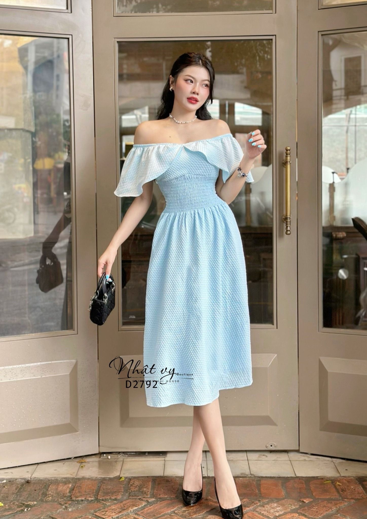 Đầm xốp form dáng dài bo thun eo - D2792