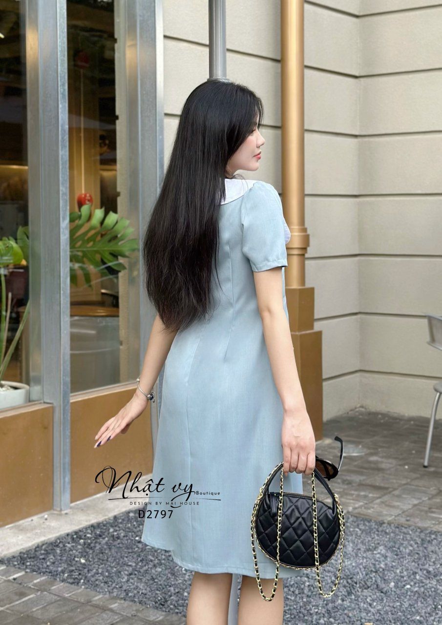 Đầm suông cổ tròn phối bèo cổ - D2797
