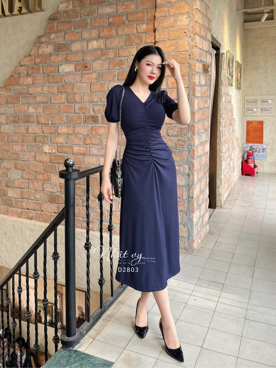 Đầm thun cổ tim form dáng dài - D2803