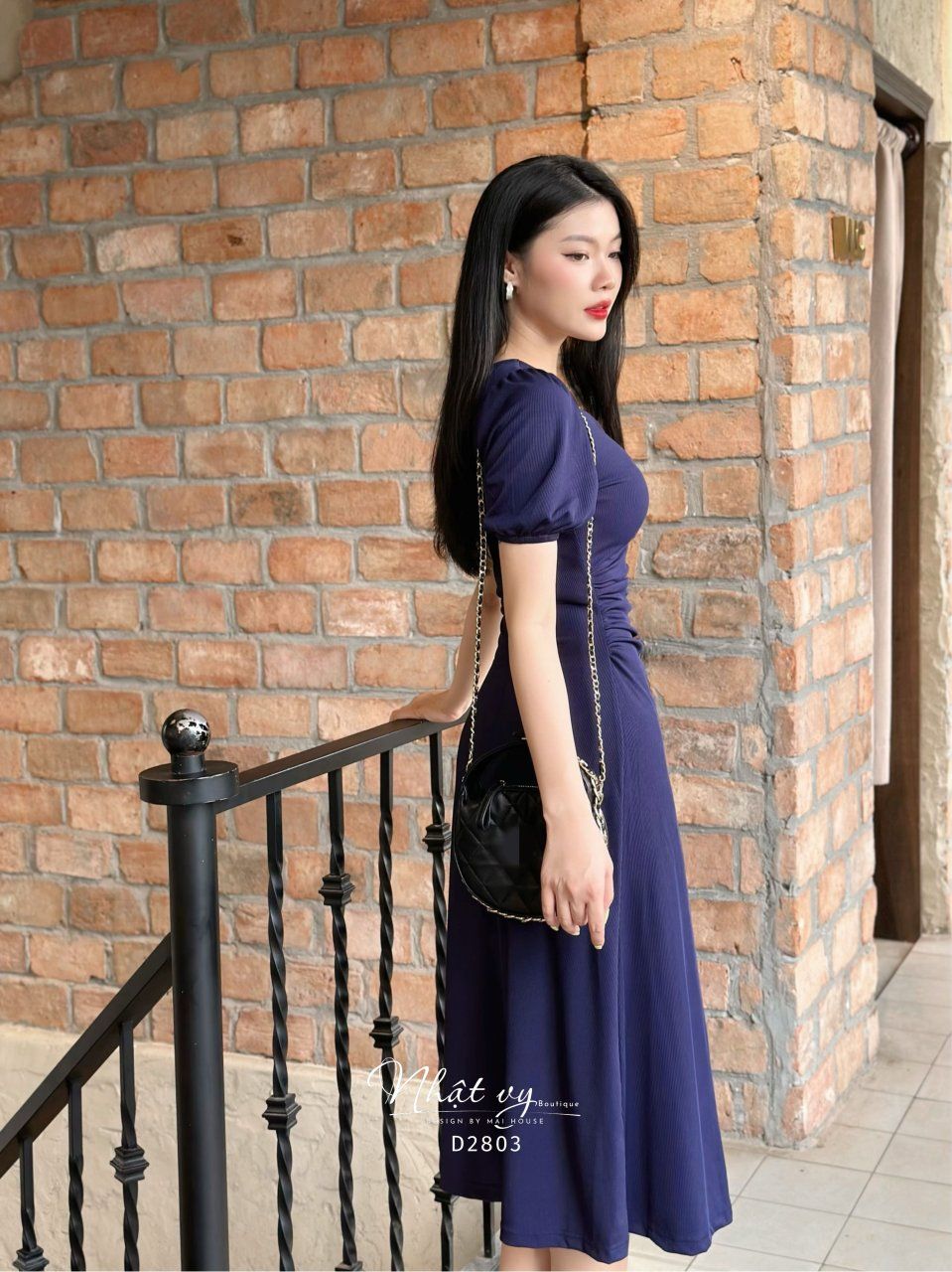Đầm thun cổ tim form dáng dài - D2803