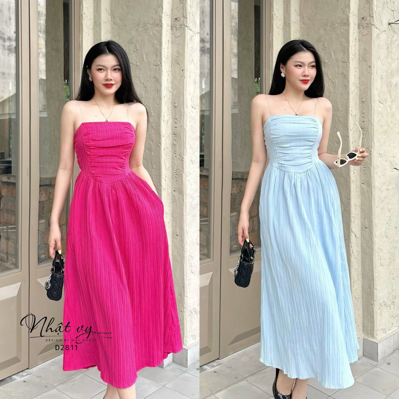 Đầm maxi 2 dây nhún ngực cách điệu - D2811