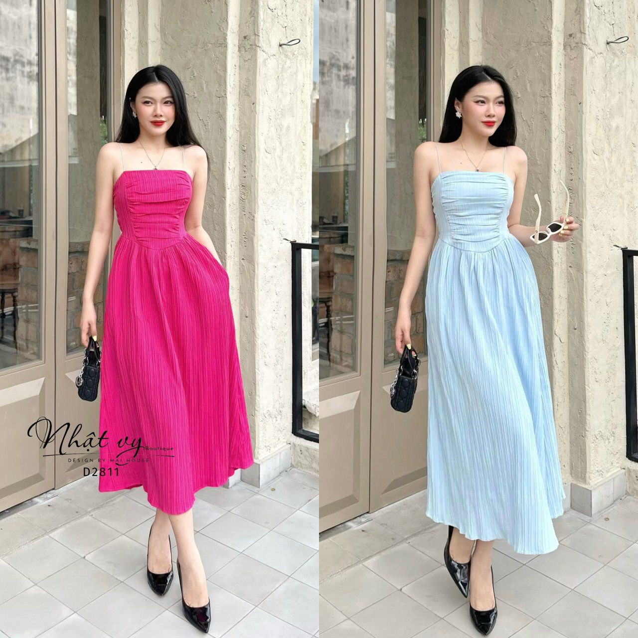 Đầm maxi 2 dây nhún ngực cách điệu - D2811