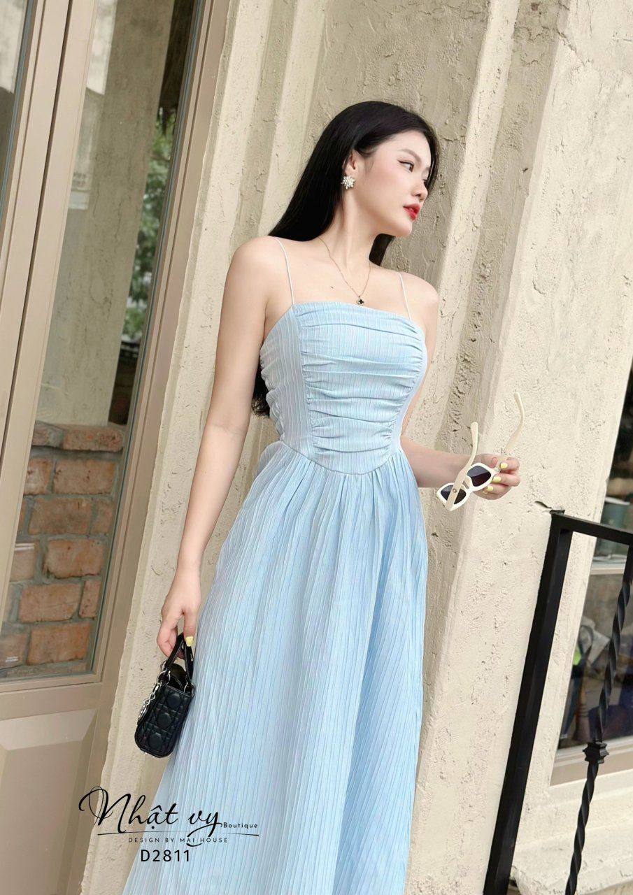 Đầm maxi 2 dây nhún ngực cách điệu - D2811