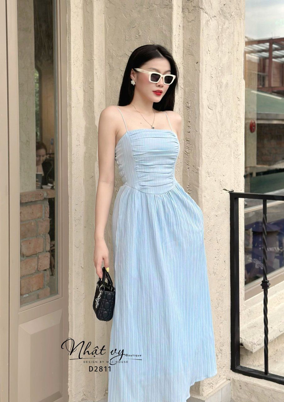 Đầm maxi 2 dây nhún ngực cách điệu - D2811
