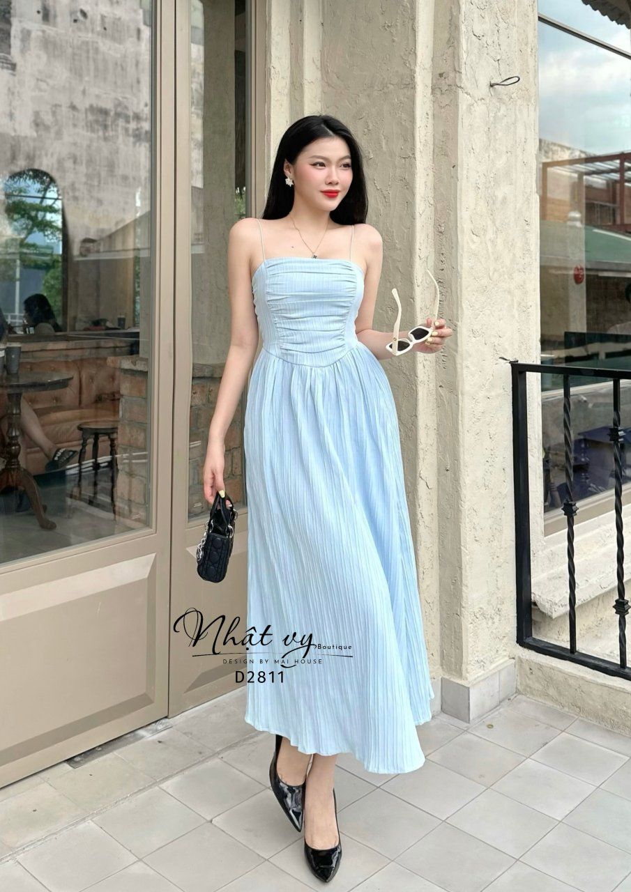 Đầm maxi 2 dây nhún ngực cách điệu - D2811