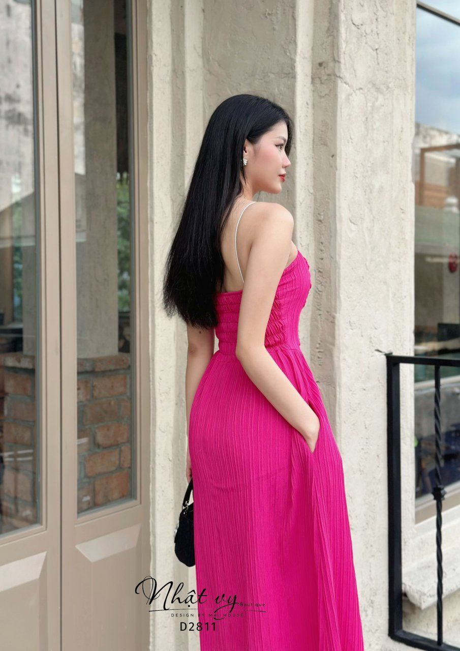 Đầm maxi 2 dây nhún ngực cách điệu - D2811