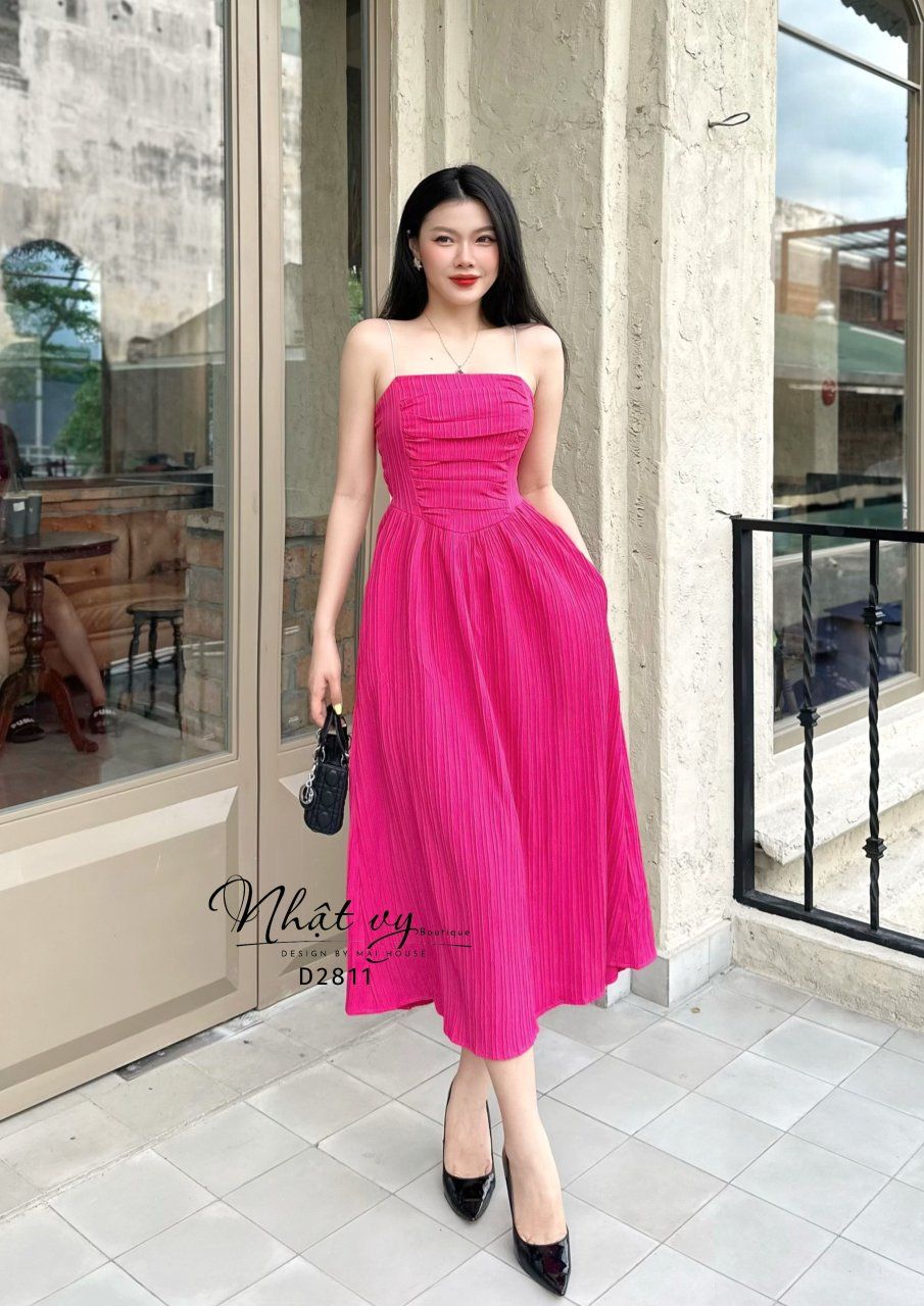 Đầm maxi 2 dây nhún ngực cách điệu - D2811
