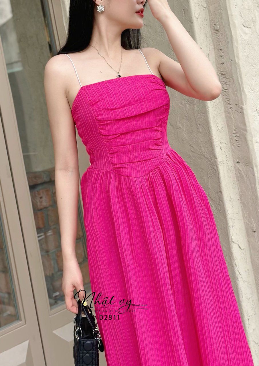 Đầm maxi 2 dây nhún ngực cách điệu - D2811