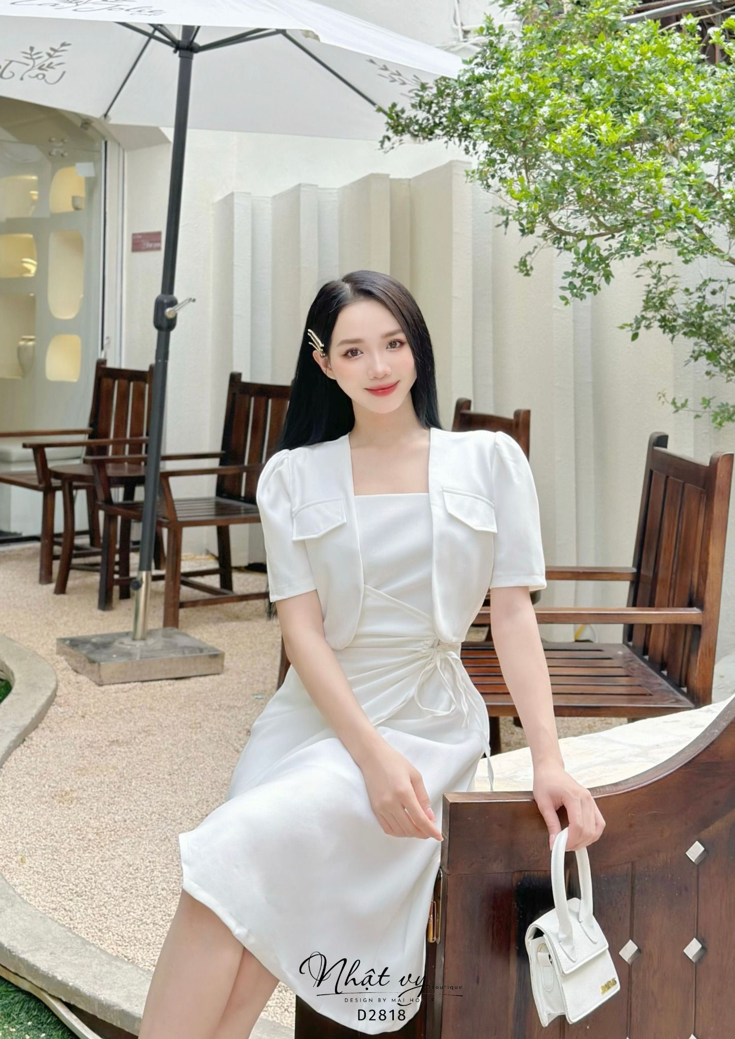 Set đầm nhún eo cách điệu phối áo khoác - D2818