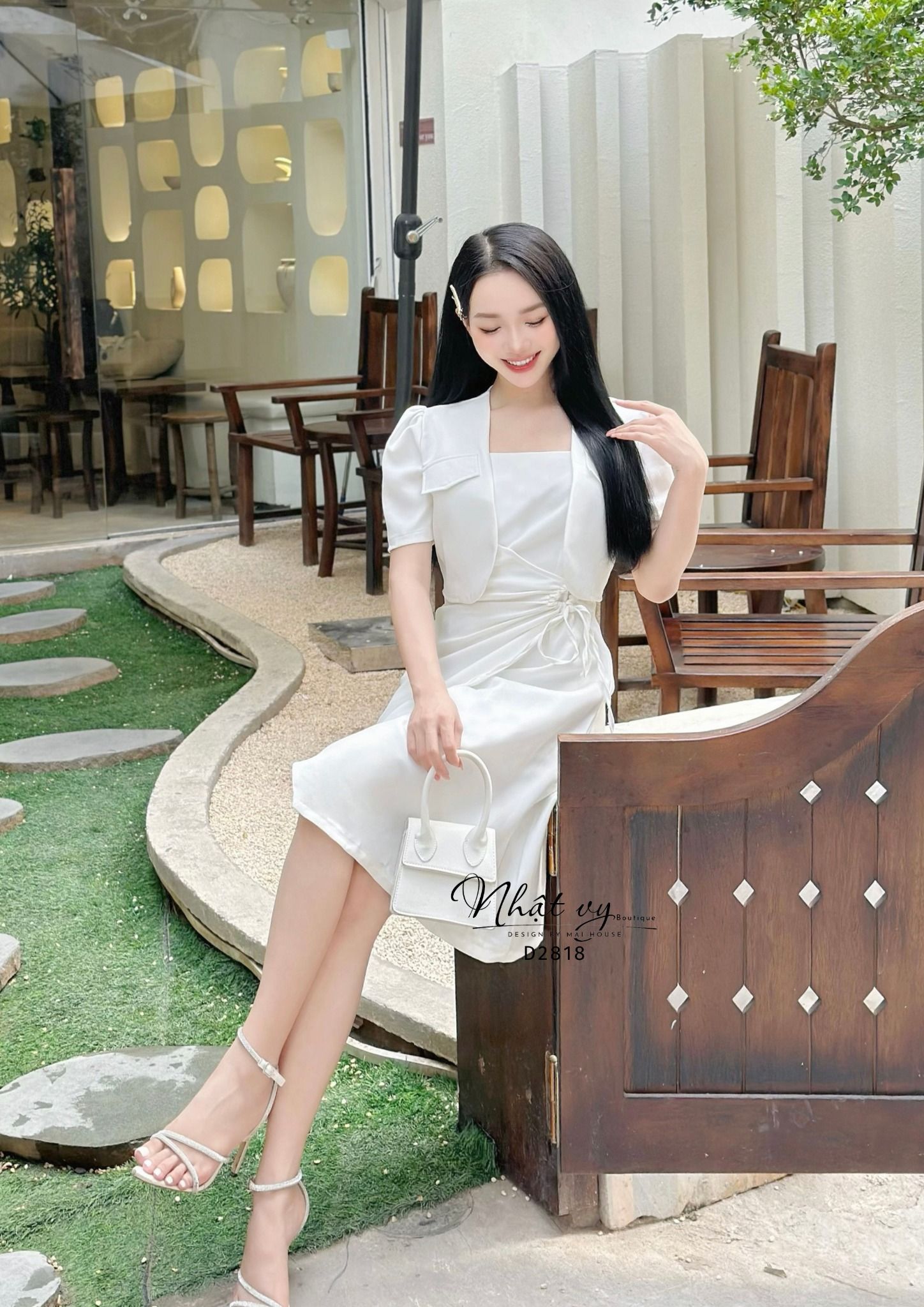 Set đầm nhún eo cách điệu phối áo khoác - D2818