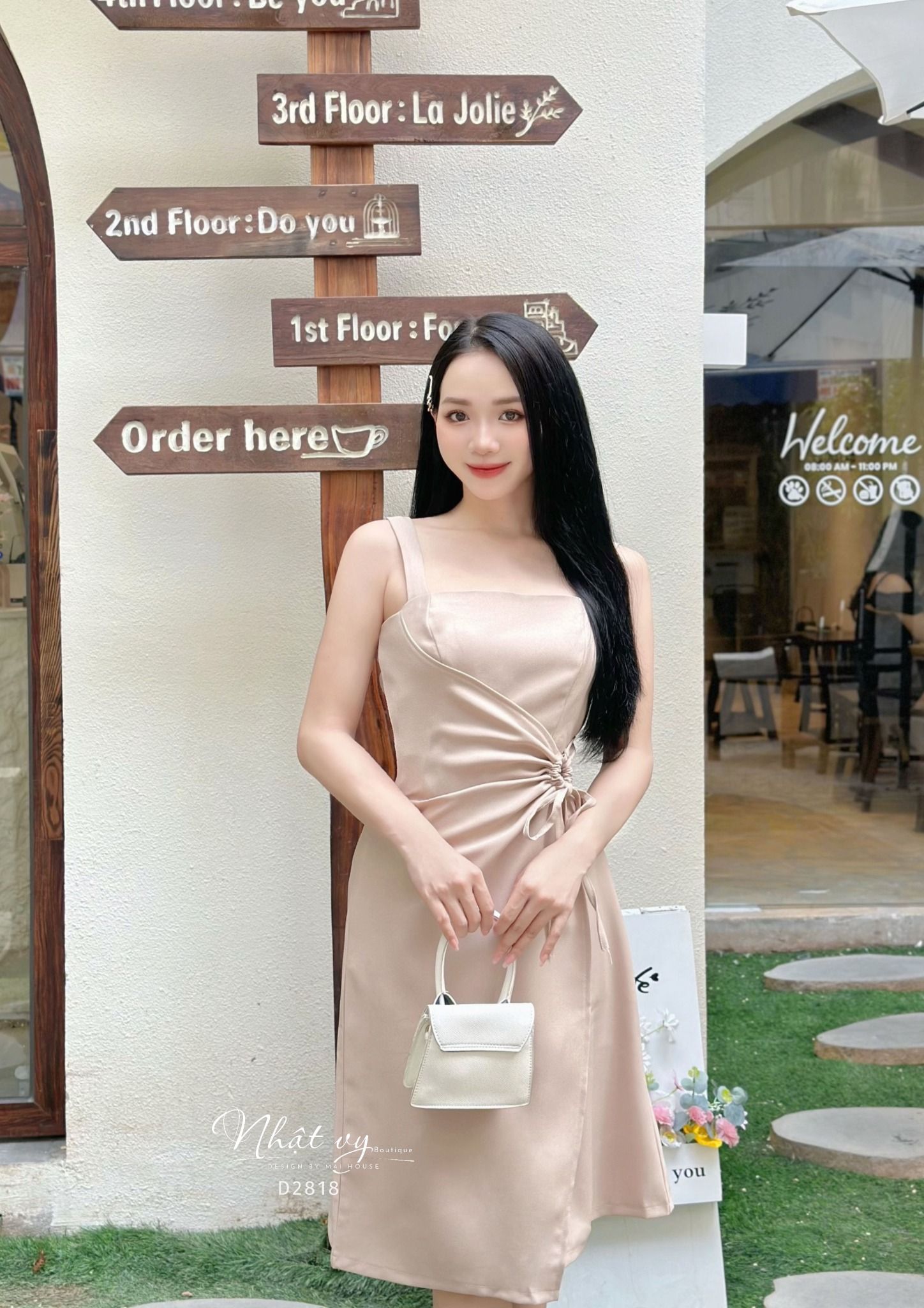 Set đầm nhún eo cách điệu phối áo khoác - D2818