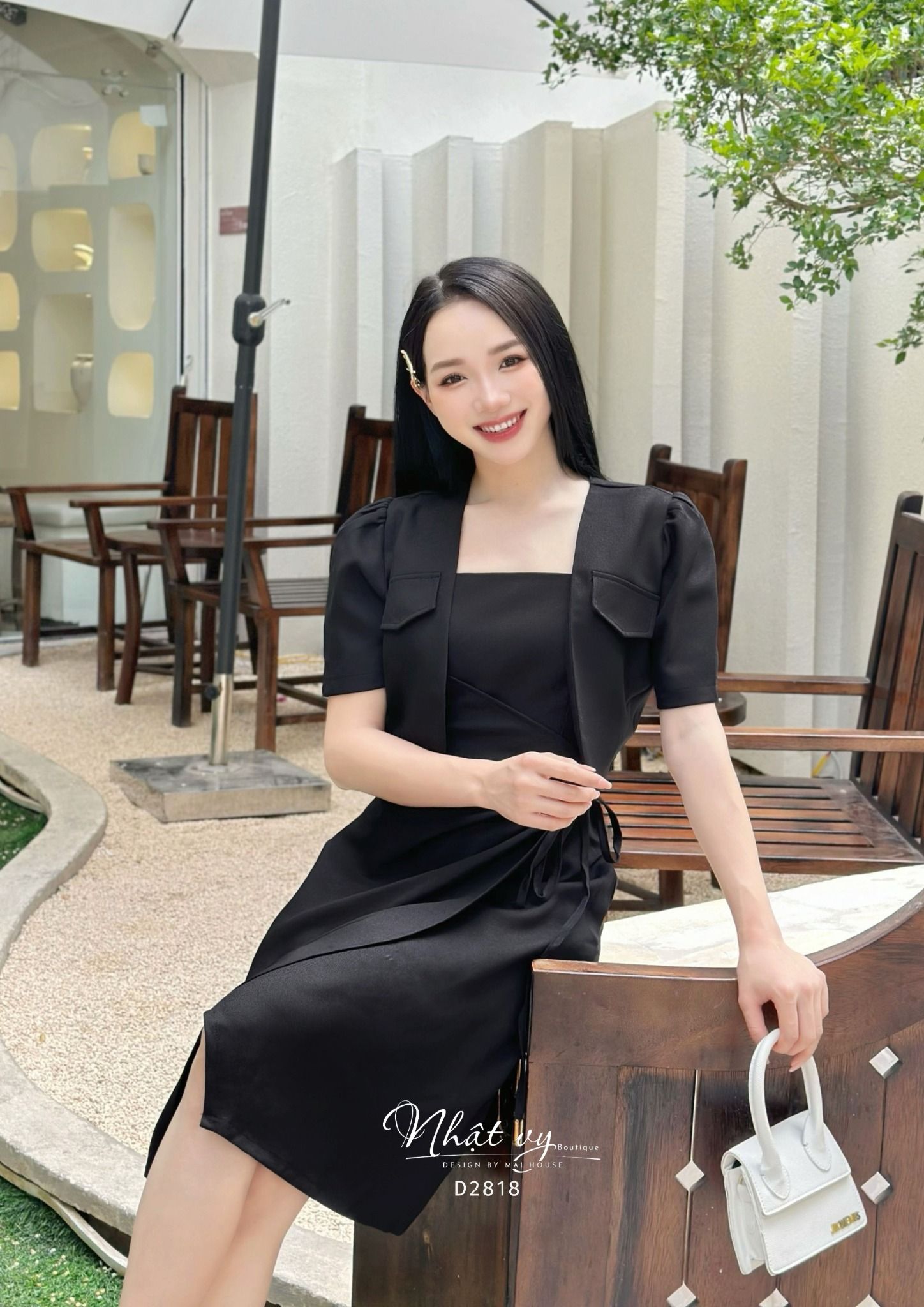 Set đầm nhún eo cách điệu phối áo khoác - D2818